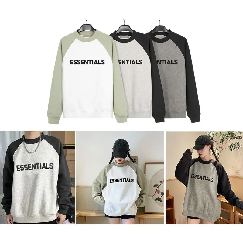 

ESSENTIALS New Double Stitching Color Flocking Printing Letter Hooded Sweater High Street Loose Plush Men's Sweater Couple Coat
