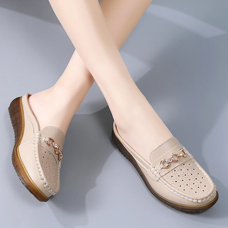 2025 Women Flats Genuine Leather Shoes Woman Platform Casual Soft Women's Loafers Shallow Slip On Shoes Women Nurse Ladies Shoes 4