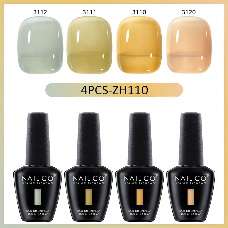 NAILCO 반투명 컬러 젤 네일 광택제 젤리 UV 네일 젤 광택제 키트, 에스멀트 페인트 네일 아트, 가을 겨울, 15ml, 4 개