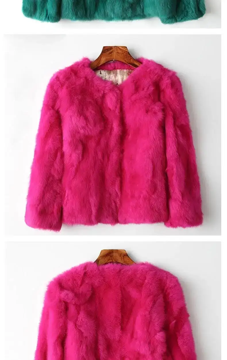 Rabbit Fur Coat - Women's Slim Fit Cardigan, High Waist Long Sleeve Jacket