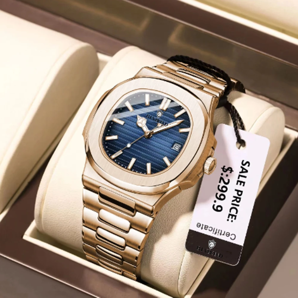 New Casual Business Rose Gold Clock Men Luxury Watch Automatic Watches Mens Top Fashion Quartz Wristwatches Gifts Reloj Hombre