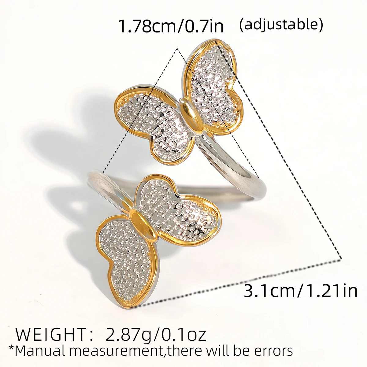 Exquisite Schmetterlings-Design-Edelstahlringe, 18 Karat vergoldet, wasserfest, hochwertiger Schmuck für den täglichen Gebrauch, Urlaub am Meer – Detail 3