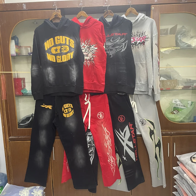 

Винтажные толстовки с принтом граффити Hellstar, спортивный костюм, хлопковый пуловер с капюшоном и принтом пламени, Повседневная Уличная одежда для мужчин и женщин, спортивная одежда для пар