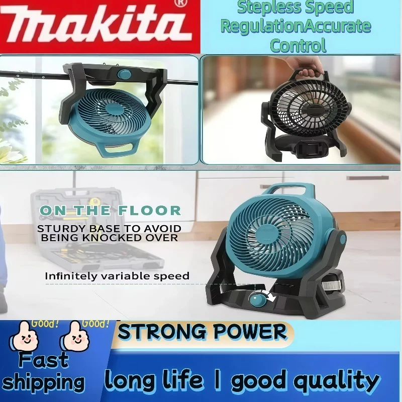 마키타 무선 선풍기, 휴대용 캠핑 및 데스크탑 바닥 선풍기, BL1830, M18, DCB200 배터리와 호환 가능, 18V/20V 배터리