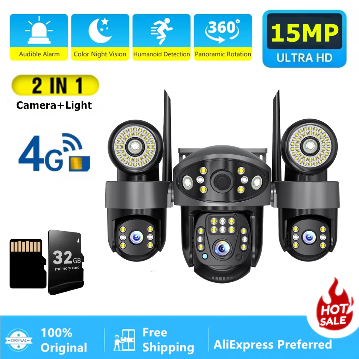 V380 15MP Triple Lens PTZ Outdoor Security Camera IP66 Waterproof Auto Tracking Night Vision 2-Way Audio WiFi Cam Cloud Storage 1