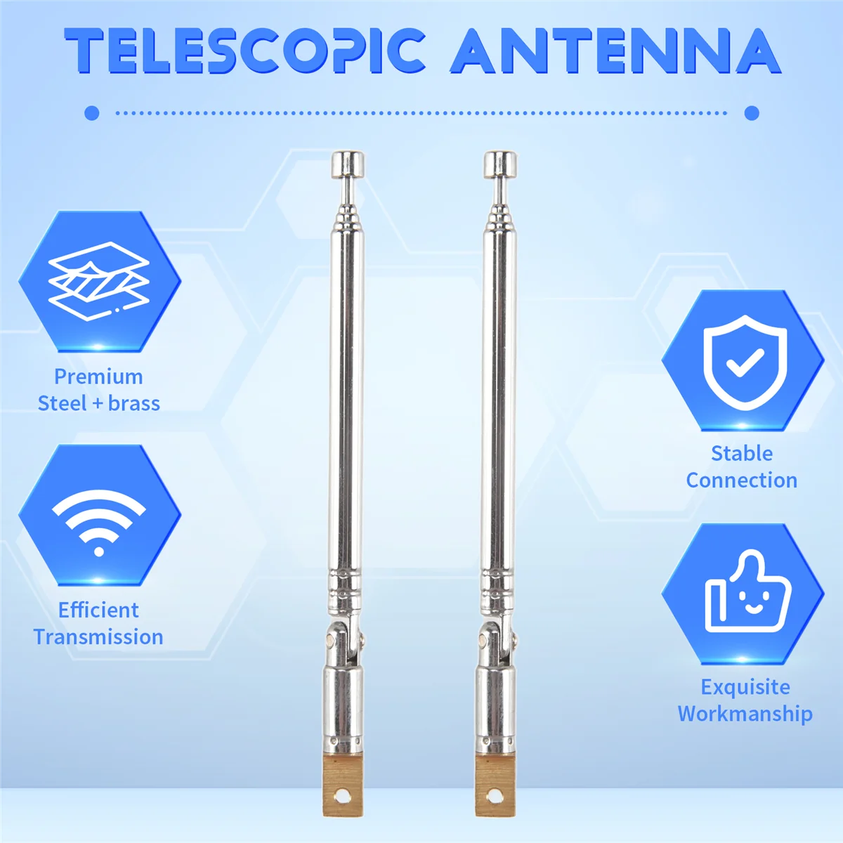 Durable 2PCS 25.4cm 10Inch 5 Sections Telescopic Antenna Aerial for Radio TV