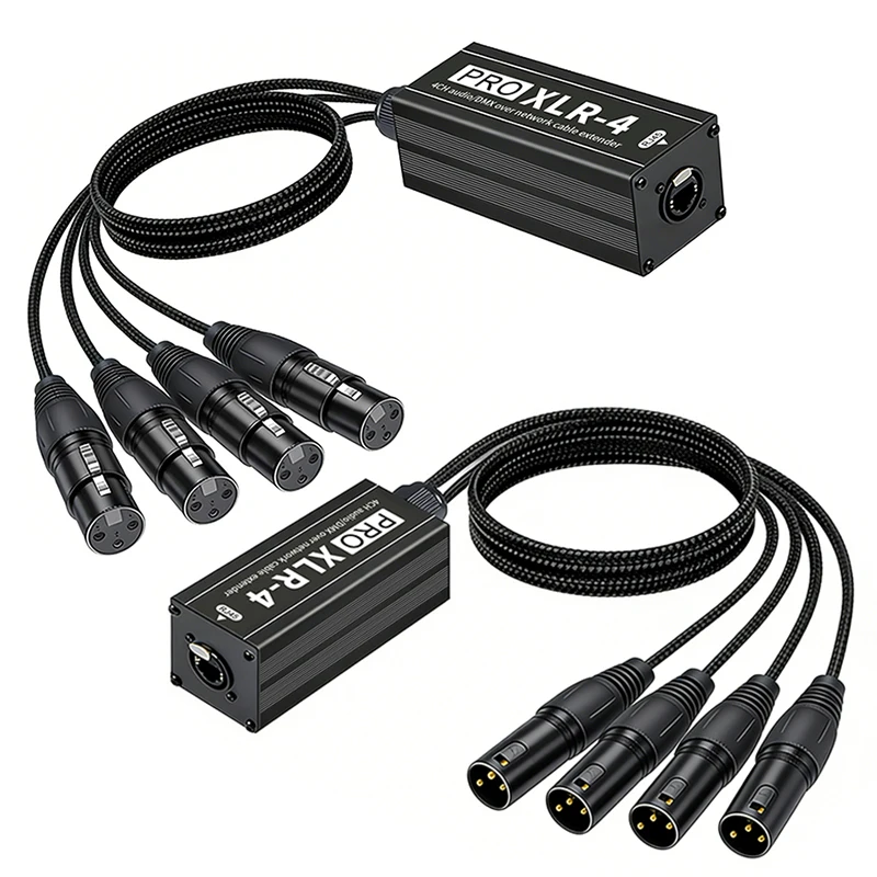 Shielded RJ45 CAT5 to 4-Channel XLR Connector Cable