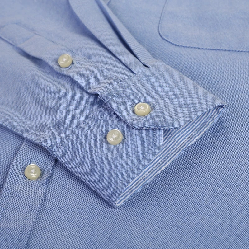 Pure Cotton Oxford Shirt For Mens Long Sleeve Plaid Striped Casual Shirts Male Pocket Regular-Fit Button-Down Work Man Shirt