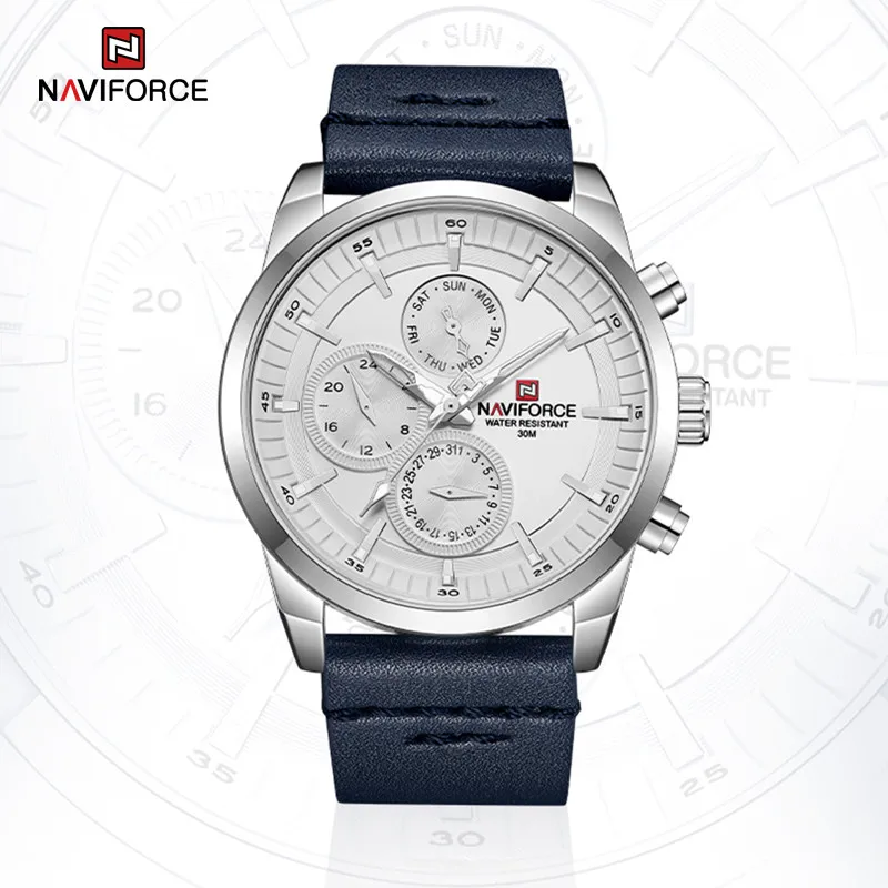

NAVIFORCE Luxury Brand Men Watch Sport Multifunction Dial Waterproof Quartz Wristwatches Genuine Leather Clock Relogio Masculino