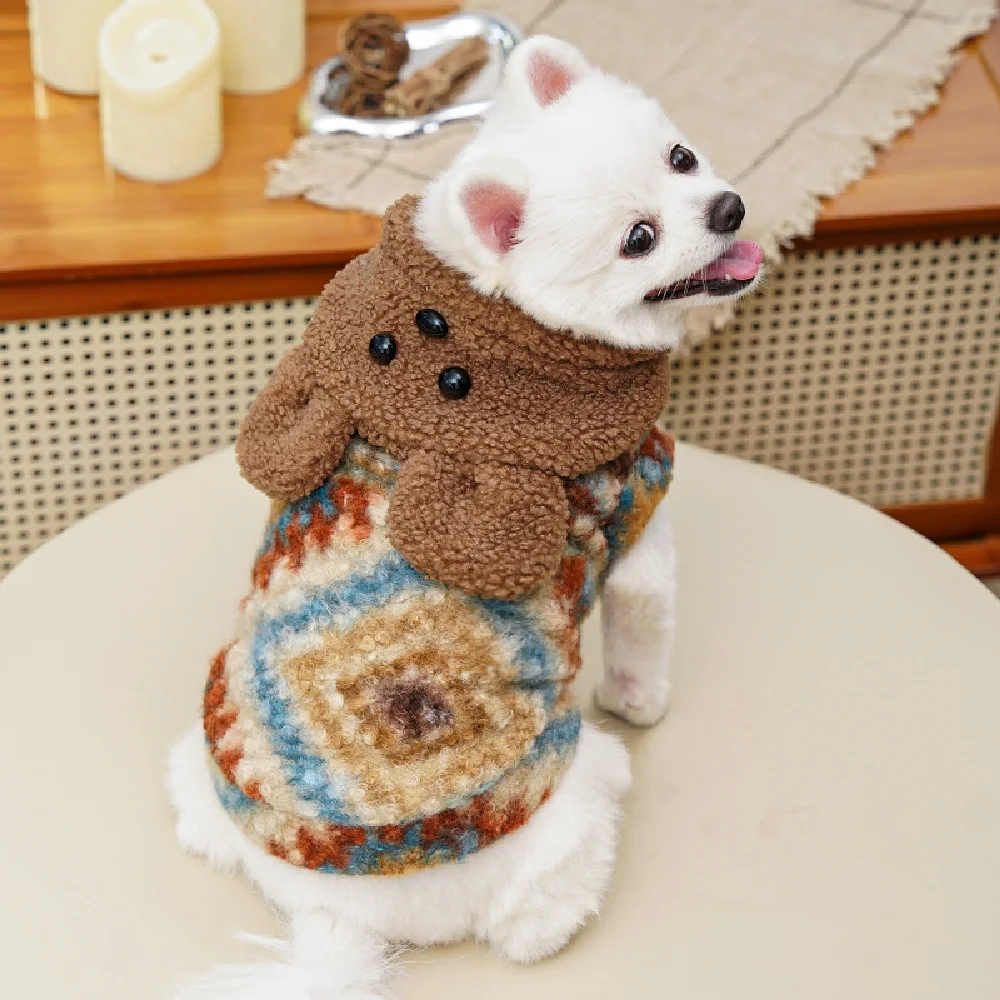 2026 가을 및 겨울 신상 플러시 강아지 후드티, 애완견 고양이 옷, 테디베어, 비글 코트 가디건 버튼 후드티