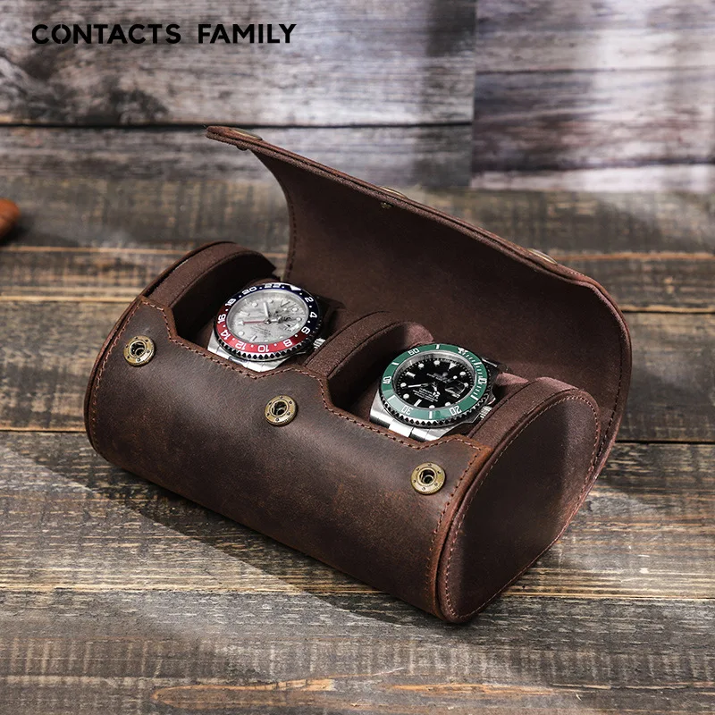 

2 Slots Watch Roll Case Travel Portable Leather Display Watch Storage Box Organizer With Slid In Out Watch Holder Gift Pouch