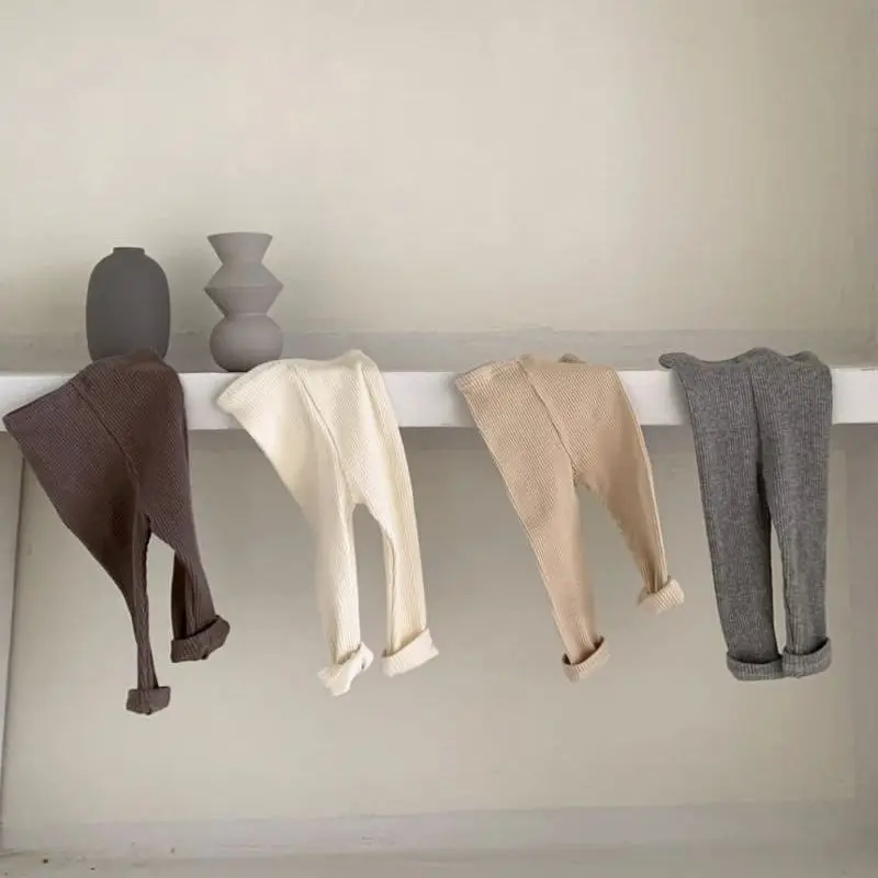 2023 Autumn New Baby Solid Ribbed Leggings Cotton Toddler Tights Casual Trousers Infant Girl Bottoming Pants Kids Clothes
