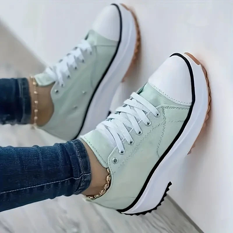 Womens Sneakers Running Shoes Women's Chunky Canvas Shoes Non Slip Lace Up Casual Sneakers Thick Sole Running Sports Shoes