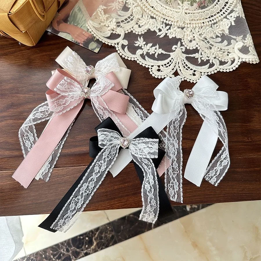 

[1 pair]french hair bow ribbon lolita hair accessories korea fashion Women hair clip Y2k japanese novelties 2024 trend Hairpin