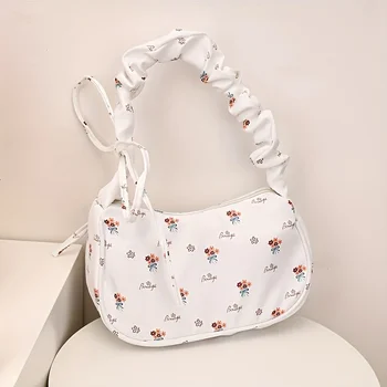 حقيبة كتف أنيقة من النايلون المزين بالزهور - محفظة أنيقة تحت الإبط مع حزام ثابت وسحاب للإغلاق للنساء 6