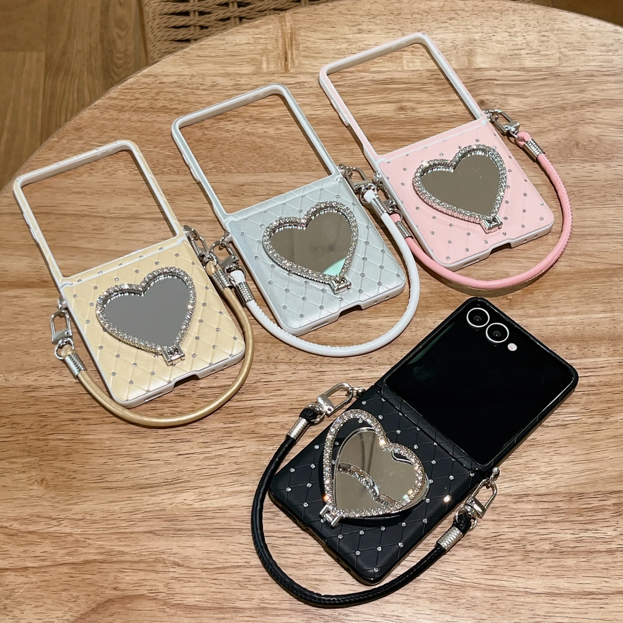 Luxury Diamond Patterned Stand Case With Mirror For Galaxy Z Flip_voghion.com