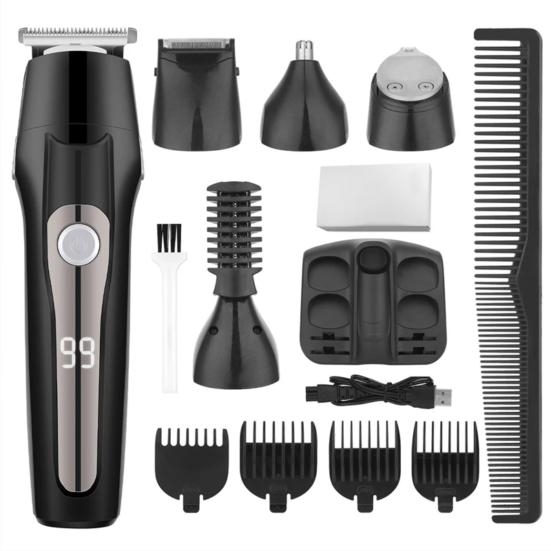 WAIKIL Professional Men's Electric Hair Clipper Set Hair Trimmer Five in One Beauty tools USB Charging Cordless Digital Shaver 5