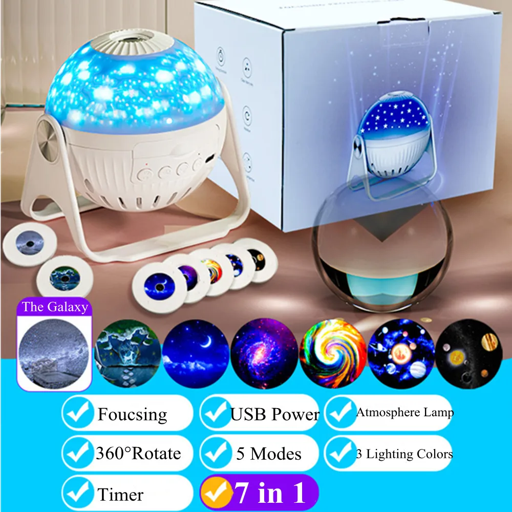 Galaxy Projector 7 in 1 Planetarium Projector Night Light with Nebula Moon Rotating Star Projector for Ceiling Kids Room Decor nursery night light Night Lights