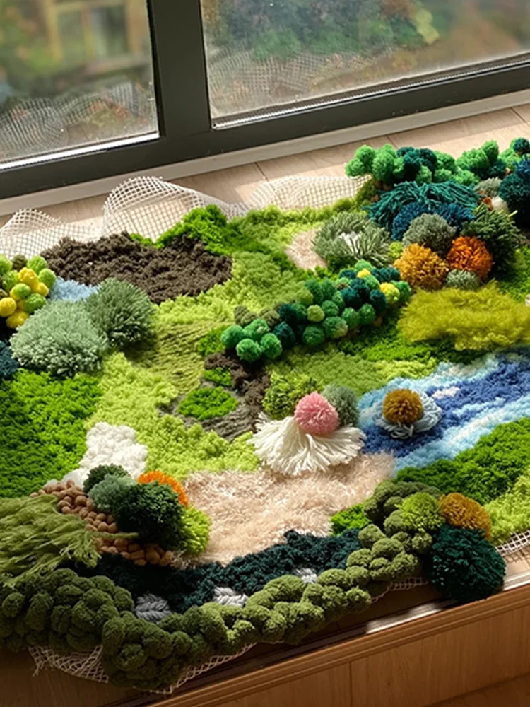 Forest Moss Carpet DIY Material Kit Yarn Blanket Crochet Sofa Window  Cuion Foot Pad Hand Knitted Wool Yarn