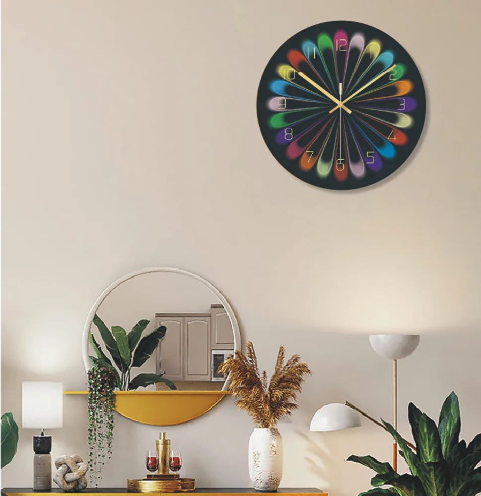 개인화된 단순함과 다채로운 예술 벽시계를 갖춘 파란색과 흰색 도자기 유리 시계 스탠드