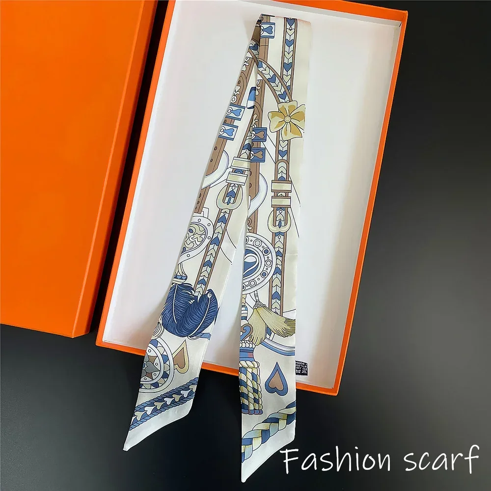 Französischer Schal im neuen Stil, Herz-Leder-Schnalle, Federmuster, Schleifenband für Damen, gebundene Taschen, Krawatte, multifunktionales Zubehör – Detail 8