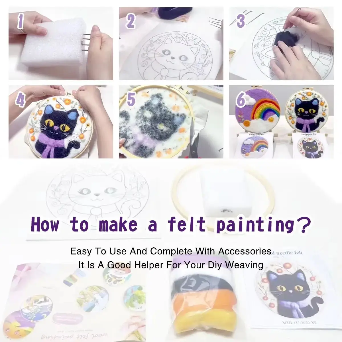 CHENISTORY Painting DIY Wool Embroidery With Frame Blue Scenery Creative Needle Felt Picture Kit For Beginners DIY Handicraft