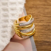 Bagues géométriques de luxe en cuivre avec incrustation de zircone cubique AAA, 31 styles, couleur or, pour femmes élégantes 2