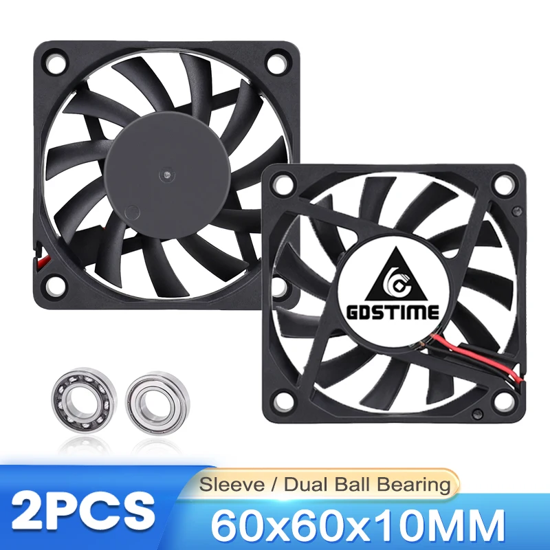 2PCS Gdstime DC 5V 12V 24V 6010 Axial Fan Dual Ball 60mm 6cm 60x10mm USB 2PIN 3PIN Brushless Fan for Computer CPU Case Cooling gdstime 120mmx120mmx25mm dc 24v 0 2a high pressure double fan blades 12cm axial fan pc computer case cooling fan 3000rpm