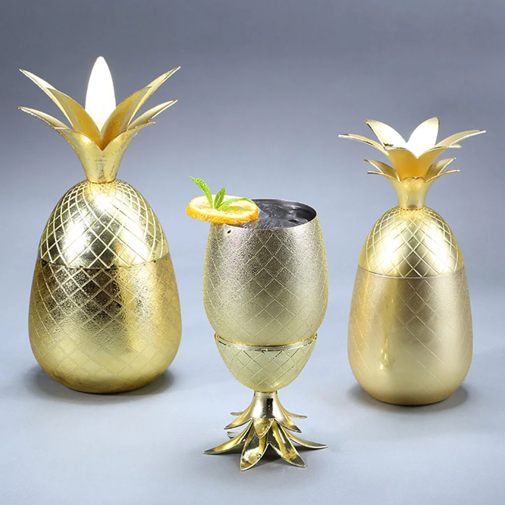 Pcs pineapple shaped stainless steel cocktail glass cup mug juice water bar party drinkware goblet tumbler container