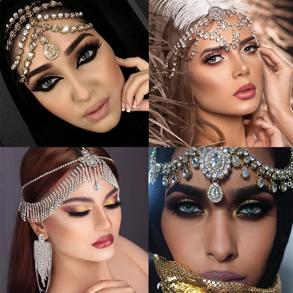 VintageTrendRhinestoneHeadChainForeheadHeadbandIndianAfrican