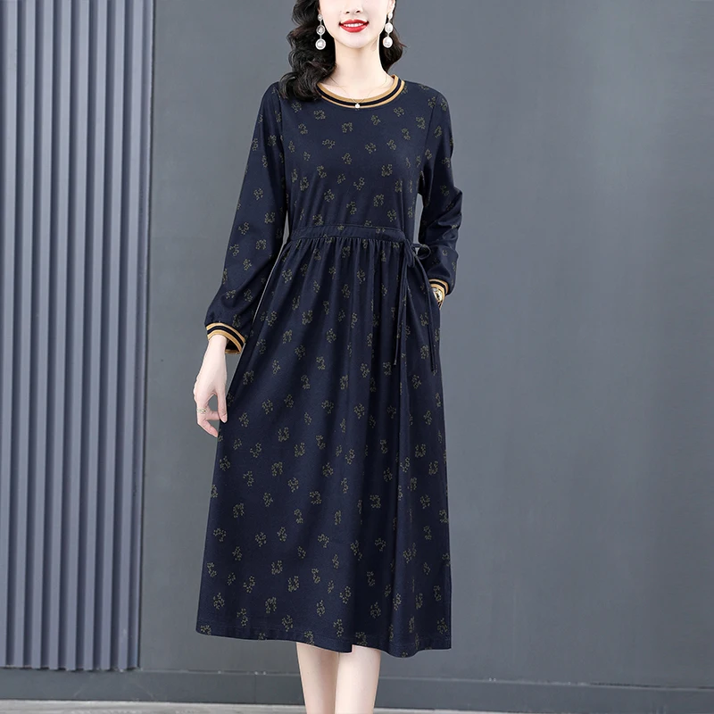 

2023 New Fashion Retro Dress Women's Autumn Versatile Luxury Round Neck Long Sleeve Loose Fit Casual Holiday Dress Vestidos