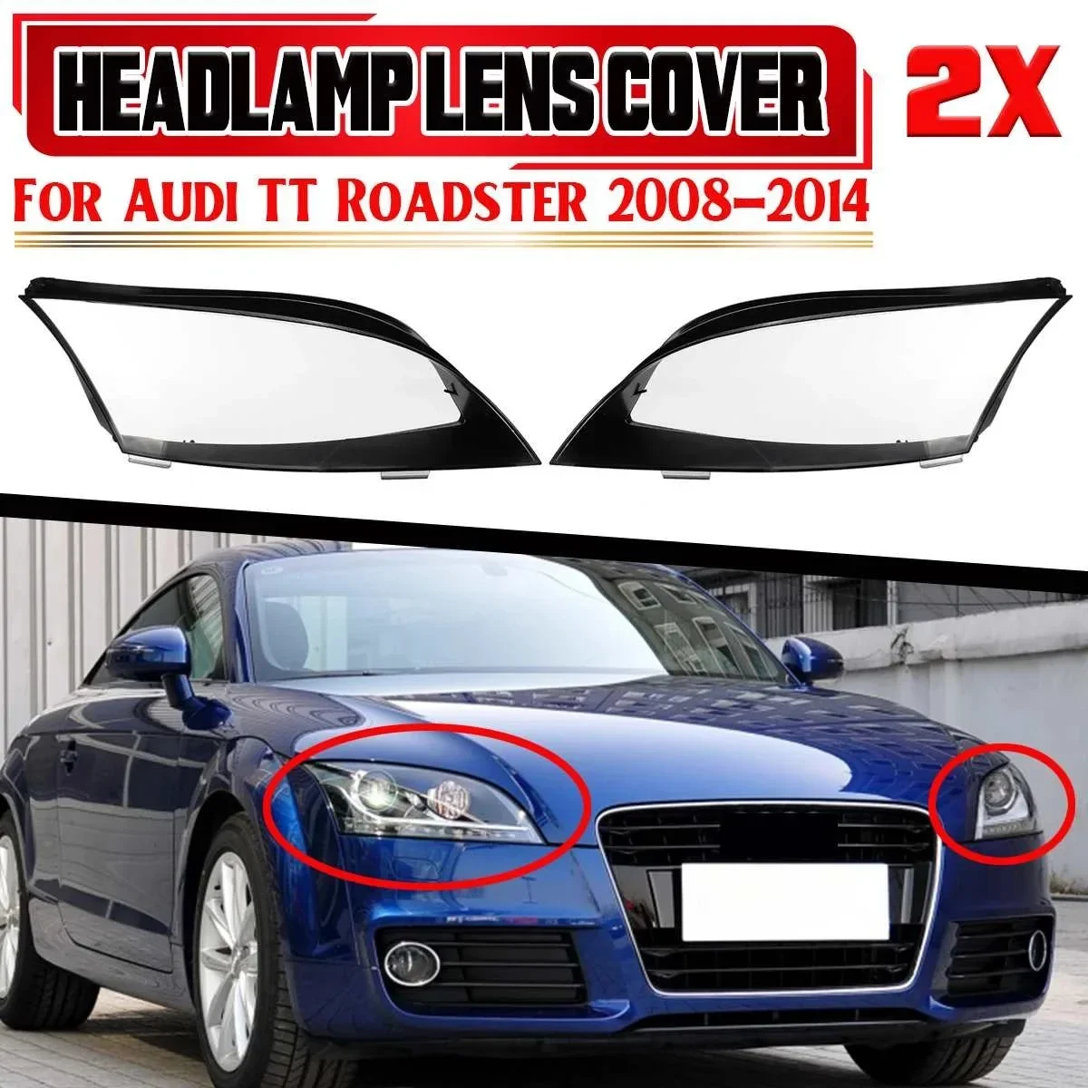 Car Front Headlight Lens Cover For Audi TT Roadster 2008 2009 2010-2014 Headlamp Shade Lens Shell Cover 8J0941029AP 8J0941030AP 1