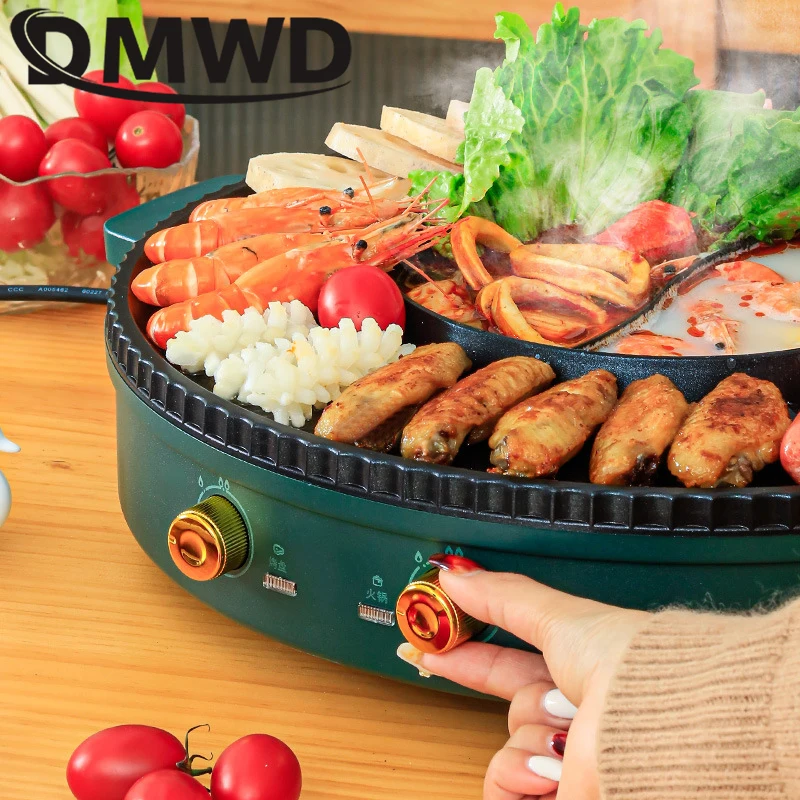 DMWD Electric Hot Pot Home Multi-function All-In-One Barbecue Machine Grill  Shabu Frying Pan Smokeless Roasting Hotpot - AliExpress