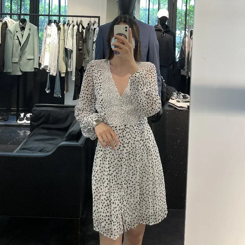 

2023 summer vintage woman dress polka dot print French brand long-sleeved elegant dress female