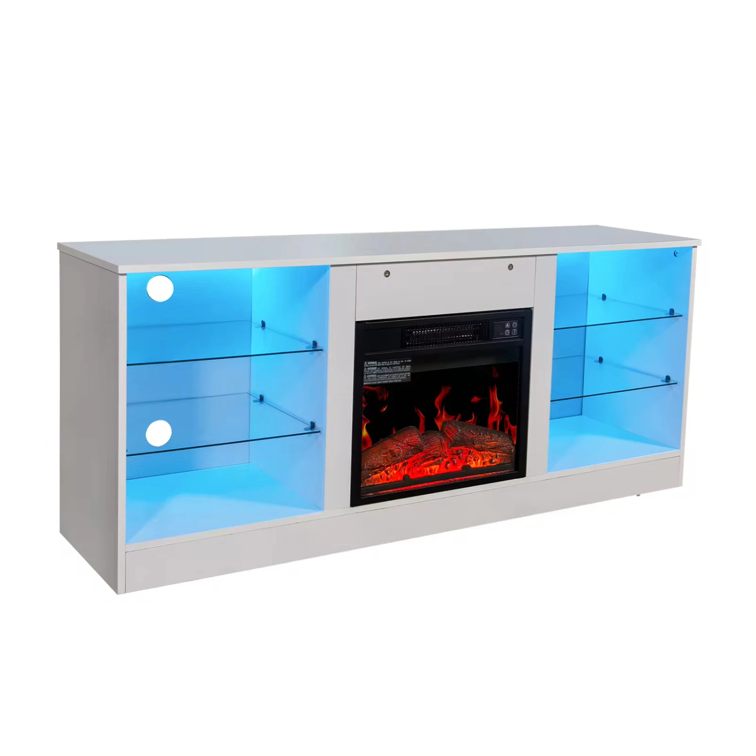 ireplace TV Stand With 18 Inch Fireplace Heater,Modern Entertainment Center TVs to 62 Inch With Adjustable Glass