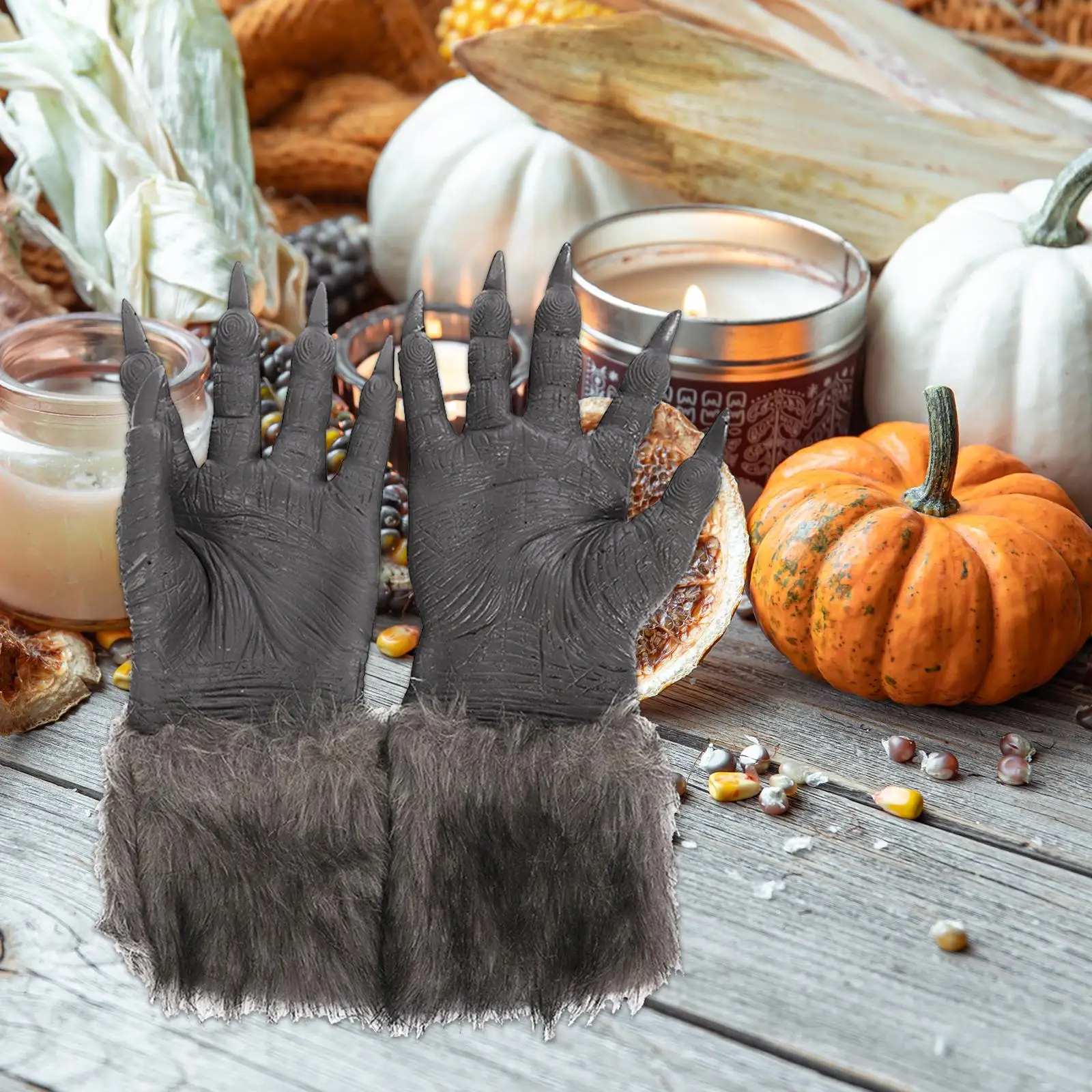 

Werewolf Costume Gloves Costume Props Party Adult Grey Hairy Gloves Werewolf Hands Paws with Claws Dress up Role Play