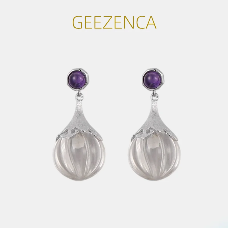 

GEEZENCA 925 Silver Natural White Crystal Pumpkin Bead Dangle Earrings For Women Minimalism Chic Water Drop Earring 2023 New