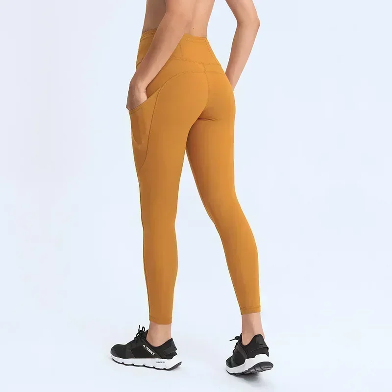 Lemon Women High Waist Elasticity Multi-pocket Workout Sports Leggings Fast Free Yoga Pants 25 