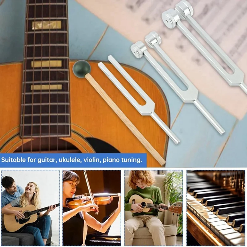 A51Q-Tuning Forks For Healing Set (128Hz, 256Hz, 512Hz),Tuning Fork With Reflex Hammer,For Yoga, Sound Therapy
