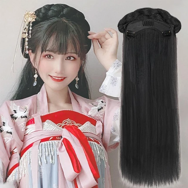 SEEANO-peruca hanfu para mulheres, estilo chinês, peça de cabelo sintético,  almofada de modelagem antiga, acessórios para cabelo preto, cocar -  AliExpress