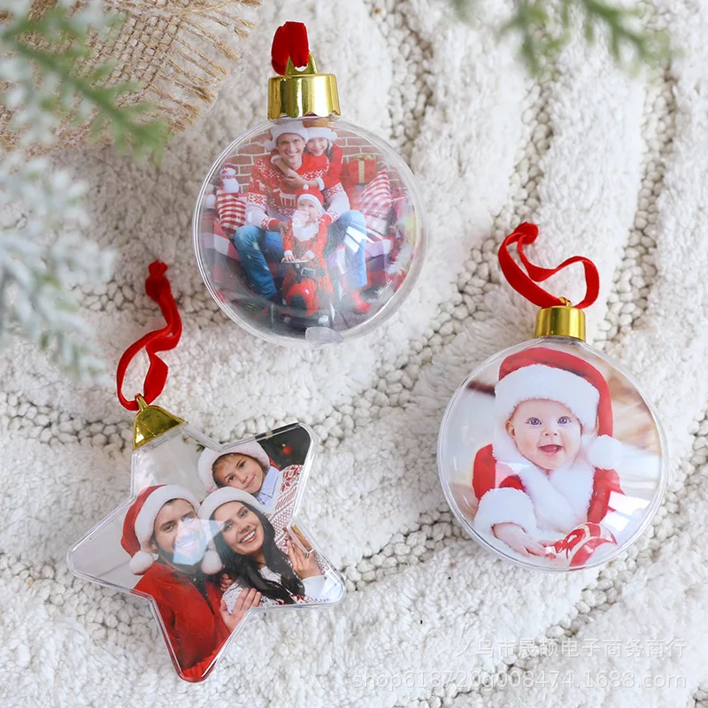 Christmas Decorations 2PCS Transparent Christmas Ball DIY Personal Photo Ball Creative Photo Frame X-mas Tree Hanging Decor Christmas Pendant