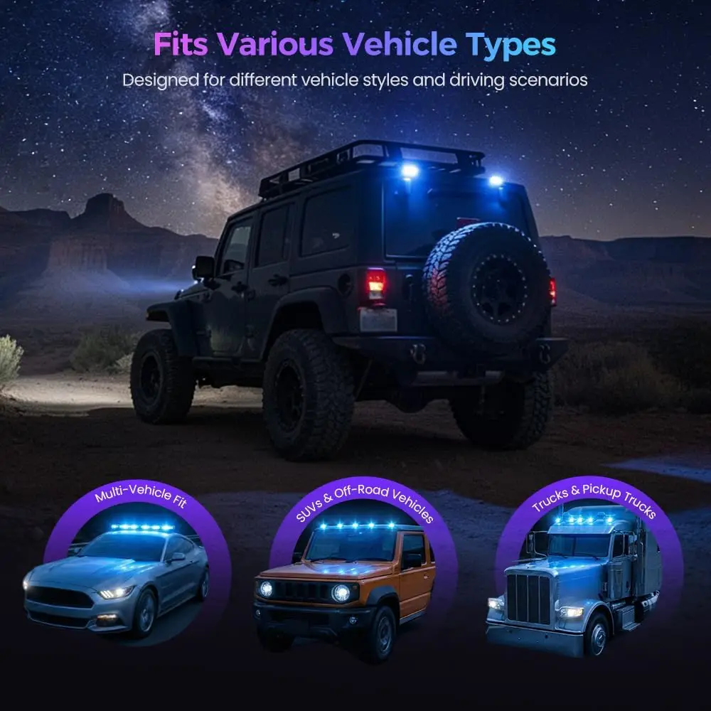 รูปสินค้า ไฟส่องสว่างหลังคารถยนต์พลังงานแสงอาทิตย์ LED สโตรบ RGB ไร้สาย
