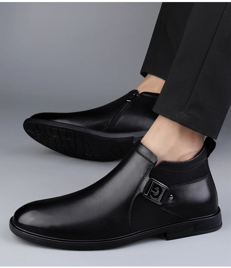 أعلى جودة بوط من الجلد الطبيعي الرجال أحذية الشتاء أحذية تشيلسي الرسمية مع فستان من الجلد الفراء حذاء رسمي الرجال أحذية الكاحل