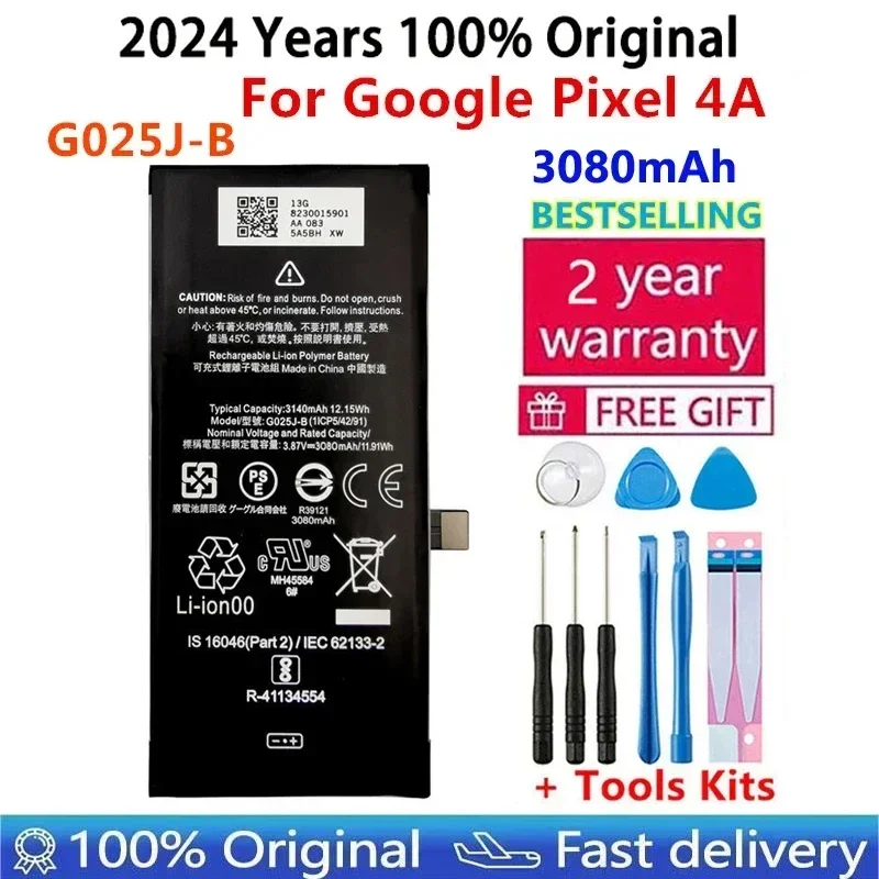 

100% Original Replacement Battery G025J-B For Google Pixel 4A Pixel4A Phone Batteries Bateria 3080mAh + Free Tools Fast Shipping