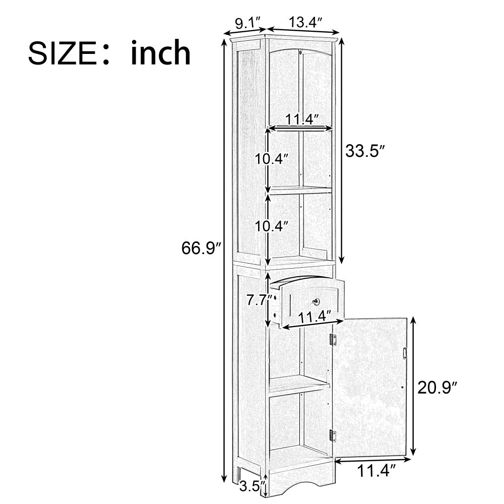 Tall Bathroom Cabinet, Freestanding Storage Cabinet With Drawer, MDF Board, Adjustable Shelf, Grey 6