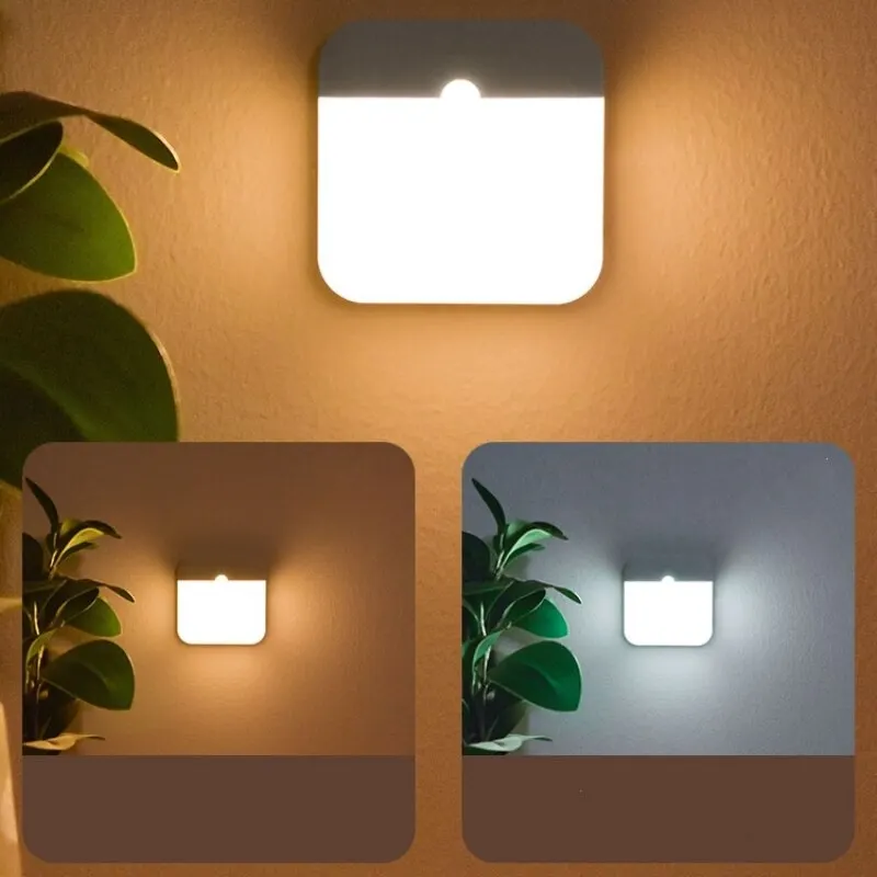 Bevegelsessensor LED-lys USB-lading Firkantet lampe for soverom, kjøkken, trapp, gang, garderobe, skapbelysning_voghion.com