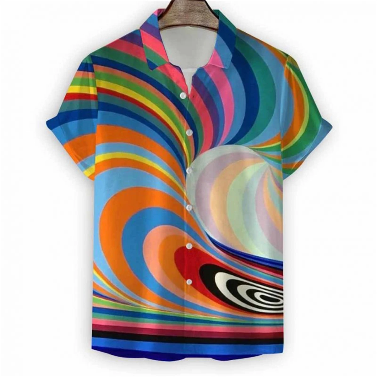 2024 New Men's Short Sleeve Shirt Abstract Art Print Hawaiian Beach Men's Lapel Top Large Size Loose Men's Shirt