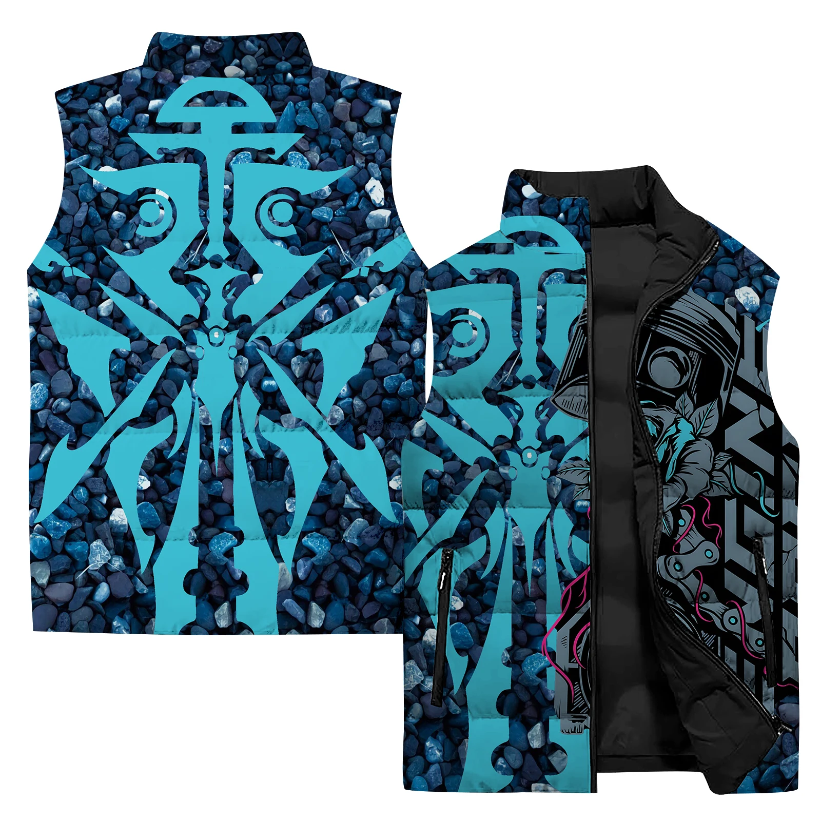 thumbnail image 4 of Chaqueta sin mangas con cuello alto para hombre, chaleco con estampado de arte abstracto en 3D, para deportes al aire libre, resistente al viento, con bolsillo y cremallera, nuevo estilo 2024, 4 of 5