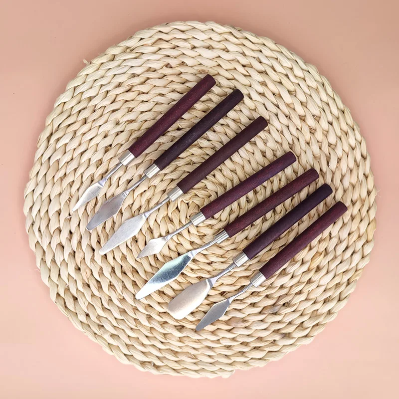 One Set Stainless Steel Oil Painting Knives Artist Crafts Spatula Palette Knife Oil Painting Mixing Knife Scraper Art Tools 7Pcs 2