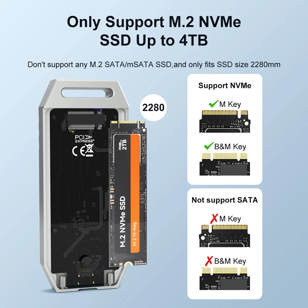 ORICO Boîtier SSD M.2 NVMe 40Gbps, Adaptateur SSD M2 USB avec